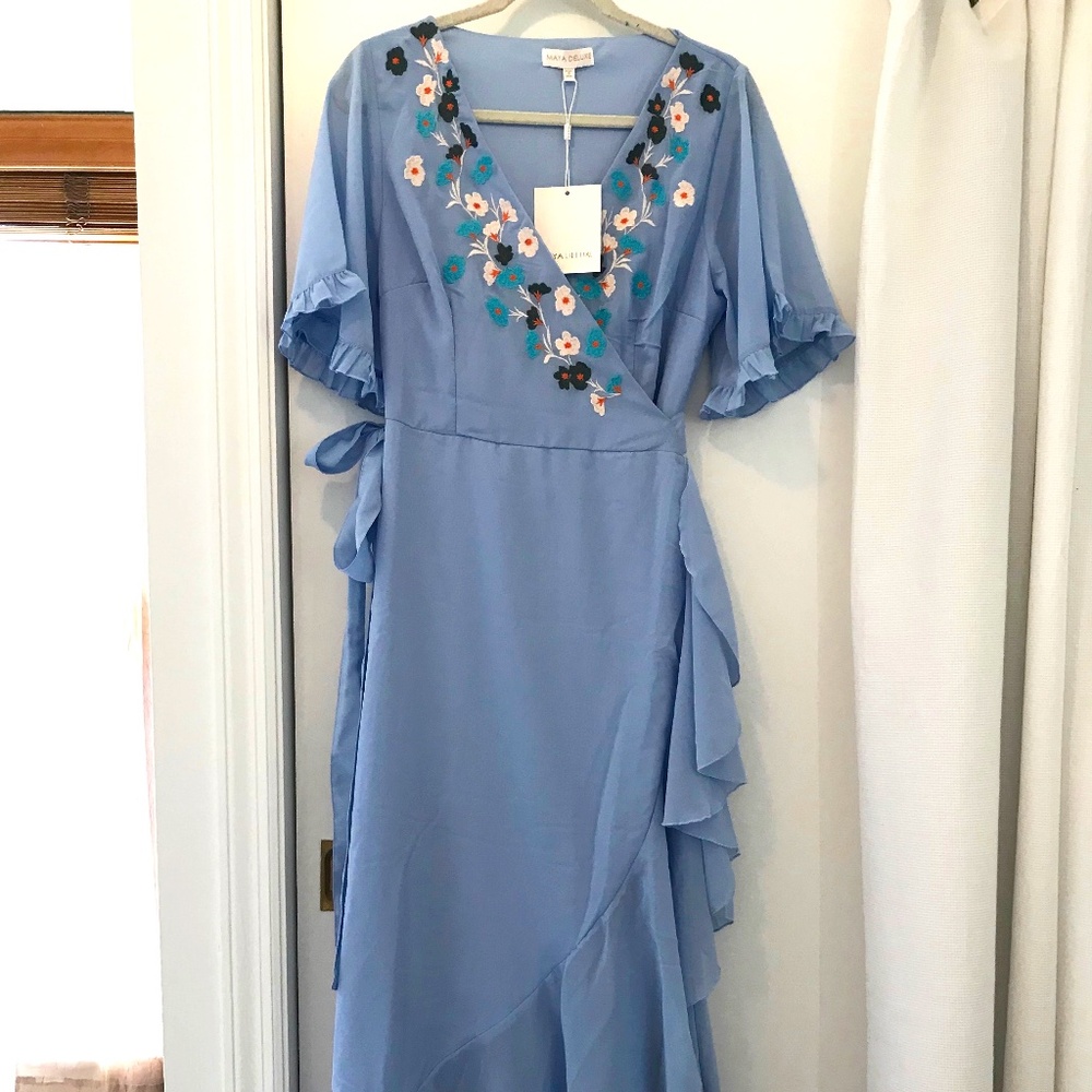 NWT ASOS Blue Floral Wrap Maxi Dress, New w/Tags, Size 10
